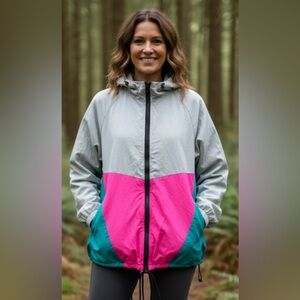 BEST OF TIMES Vintage Cotapaxi Vibe Neon Colorblock Hood Rain Windbreaker M